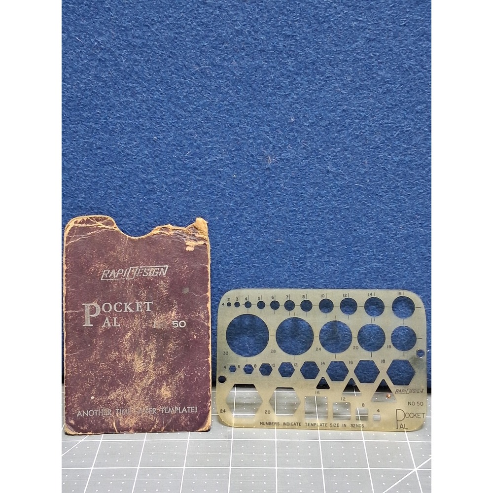 Rapidesign Pocket‎ Pal No 50 Drafting Template Yellow Vintage With Case USA
